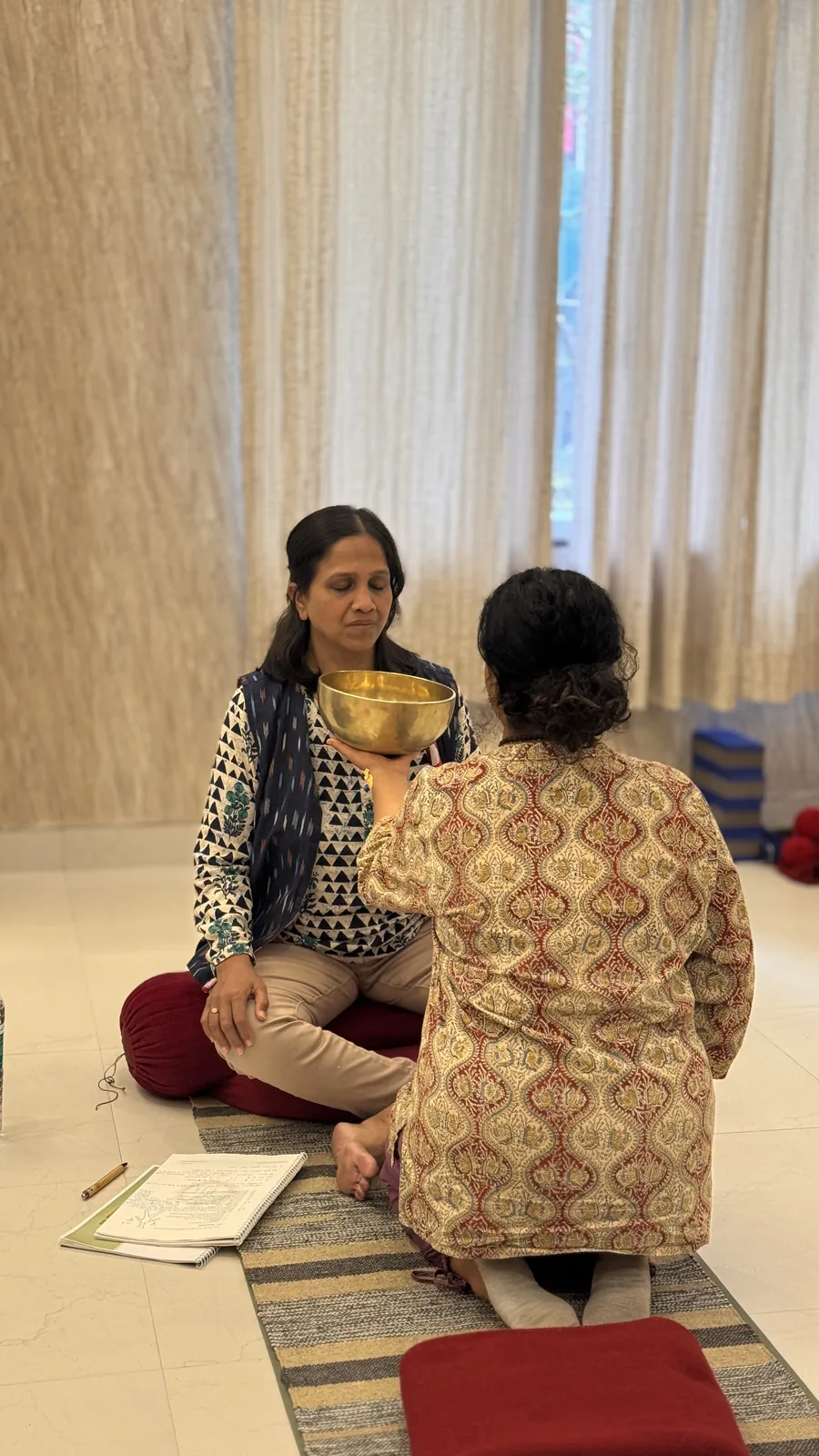 Group sound bath in the practice hall