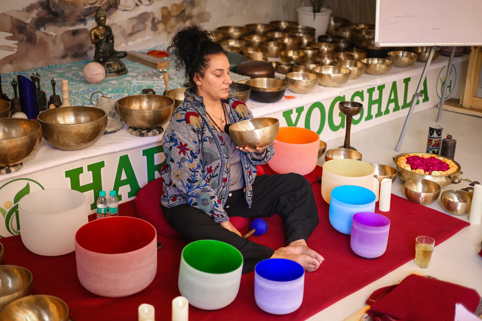 Crystal healing practice at the school