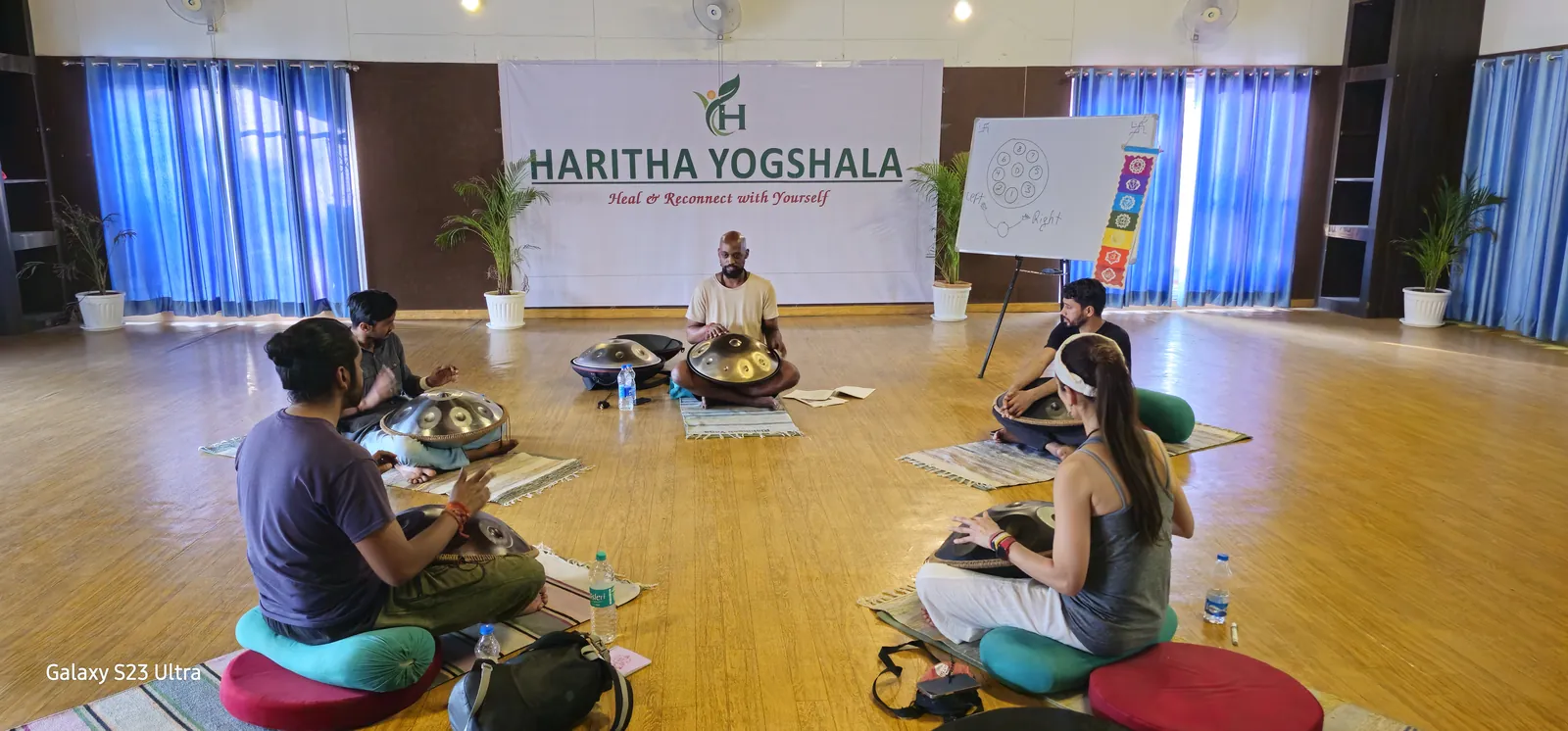 Group sound bath in the practice hall