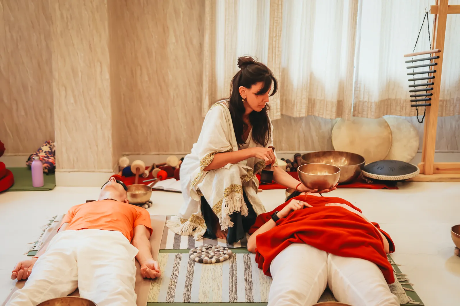 Healing instruments at Haritha — bowls, forks, gongs
